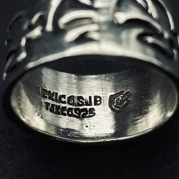 Taxco Bird Ring Size 7 Wide Band Eagle 3 Signed SJB - Picture 6 of 10
